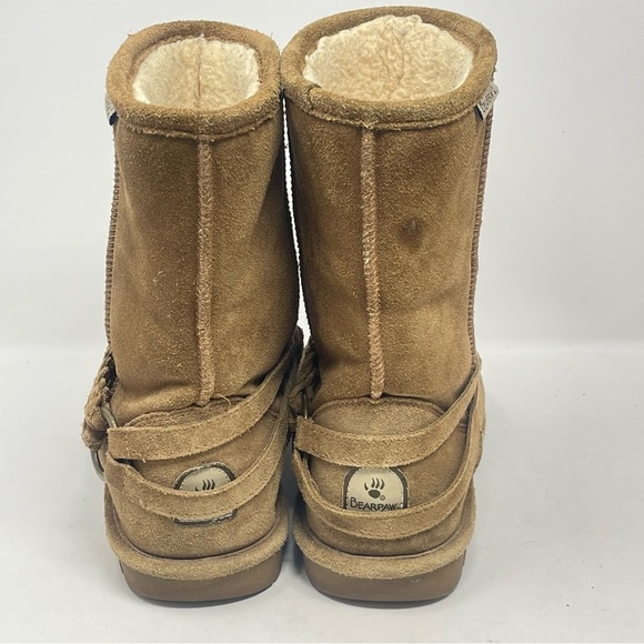 BearPaw Adele Boots Womens 9 Brown Tan Suede Fur Lined Mid Calf Braided Strap - Picture 10 of 16
